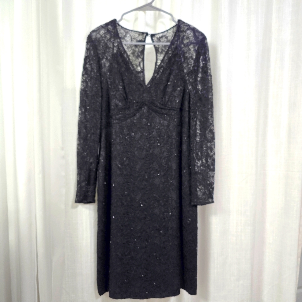 Talbots Little Black Lace Midi Cocktail Dress Size 10 Fully Lined Formal Glam